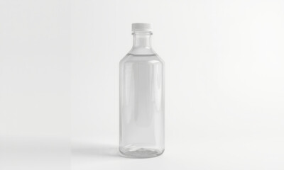 Clear plastic bottle mockup with simple design, ideal for branding and packaging presentations. bottle is empty, showcasing its transparency and versatility
