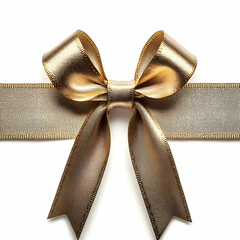 A gold ribbon tied into a neat bow against pure white background.