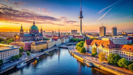 Fototapeta premium Vibrant Berlin Cityscape with Colorful Buildings and Azure Sky