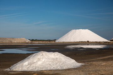 Heap of white salt in the Saltworks of Aigues-Mortes, south France, Europe
