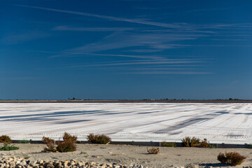 Heap of white salt in the Saltworks of Aigues-Mortes, south France, Europe