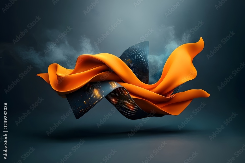 Fototapete flowing ribbons of programming logic and algorithmic patterns illuminating a shadowed technological 