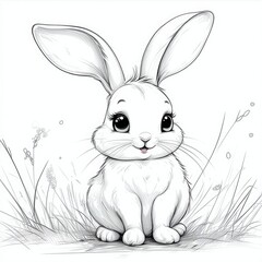 Obraz premium cute Easter bunny, simple colouring page for kids, simple detail , white background