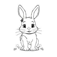 Obraz premium cute Easter bunny, simple colouring page for kids, simple detail , white background