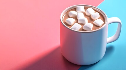 Hot chocolate coffee drink winter christmas marshmallow mug isolated on a colorful background