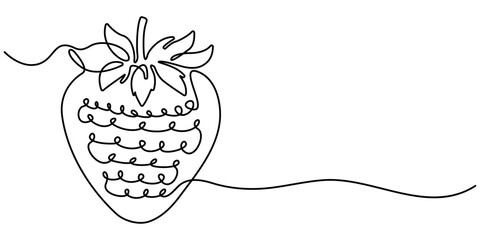 Vector illustration with continuous line drawing Strawberries, Single continuous line drawing of organic strawberry for fruit icon fresh berries fruitage concept, berry strawberry and slice.