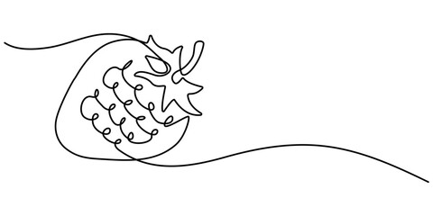Vector illustration with continuous line drawing Strawberries, Single continuous line drawing of organic strawberry for fruit icon fresh berries fruitage concept, berry strawberry and slice.
