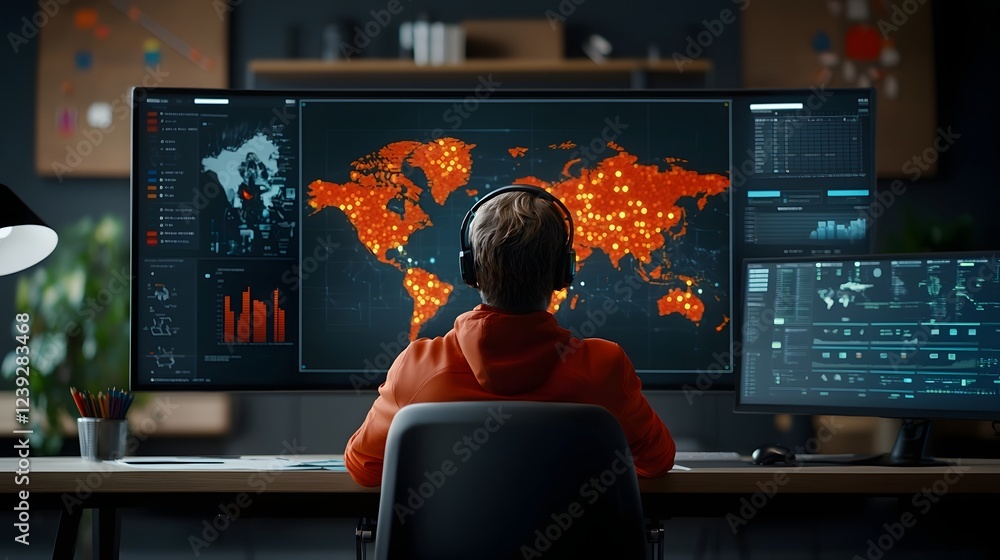 Poster futuristic ai powered logistics control room with a vast holographic world map real time supply chai