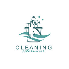 cleaning service design with chemical products in bucket isolated on white background