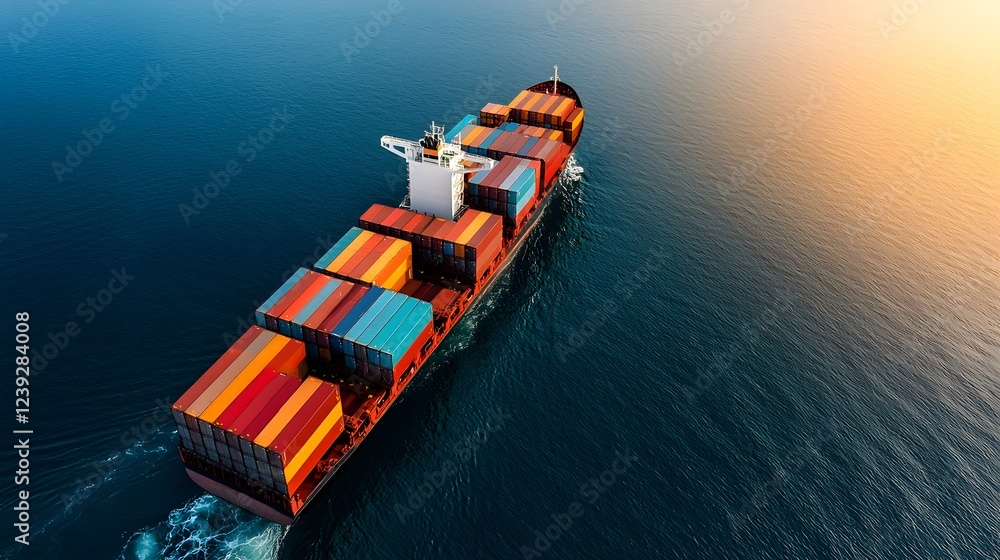 Poster futuristic autonomous container ships powered by renewable energy and guided by ai driven smart navi