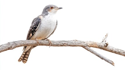 Fototapeta premium Pale-breasted Cuckoo perched on branch, white background, wildlife photography, nature