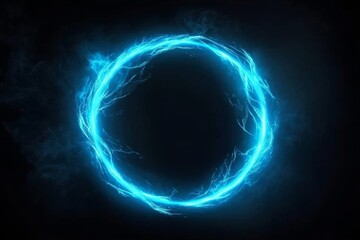 Glowing Circular Energy Abstract Digital Art, Blue Neon Ring, Dark Background, Energy Concept, VFX Abstract, Energy field