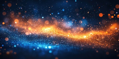 Fototapeta premium Stunning Abstract Background of Blue and Orange Glittering Particles with Glowing Bokeh Effect for Artistic Designs and Creative Projects