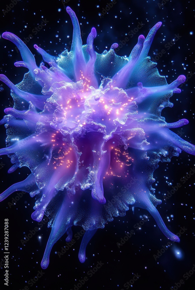 Poster stunning abstract visualization of a colorful microscopic organism with dynamic tentacle-like struct