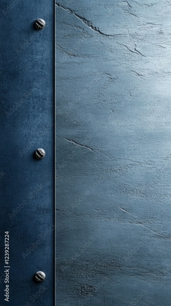 Poster realistic background featuring distressed blue texture and metallic rivets for design projects showc