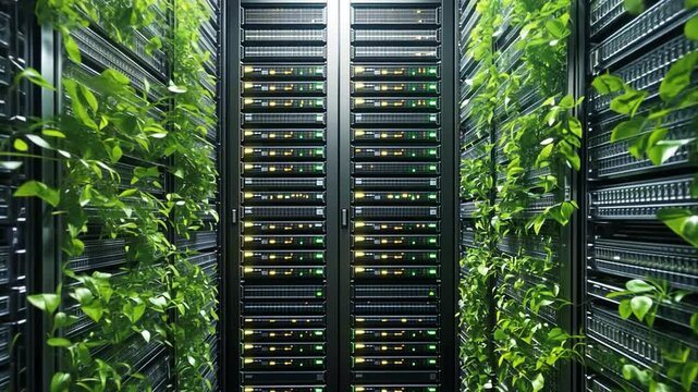 AI data center integrated with greenery, highlighting sustainable technology practices
