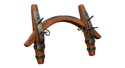 A Sturdy Wooden Cattle Yoke with Metal Fittings