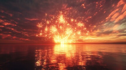 Vibrant firework show illuminating the horizon, celebrating the start of 2025 in grandeur