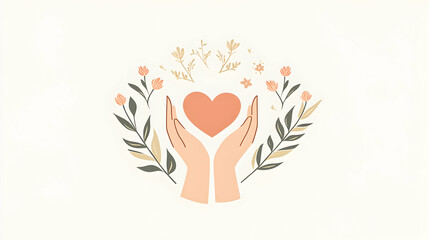 Fototapeta premium Hands holding a heart surrounded by flowers representing care and compassion in a serene setting