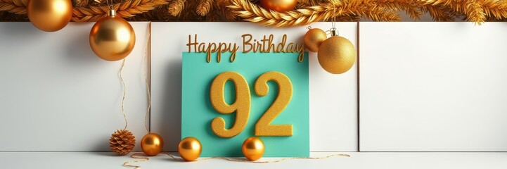 Celebration of a 92nd birthday with festive decorations and golden ornaments