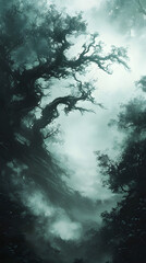 Fototapeta premium Mysterious Foggy Forest Ideal for Enchanting Wallpaper