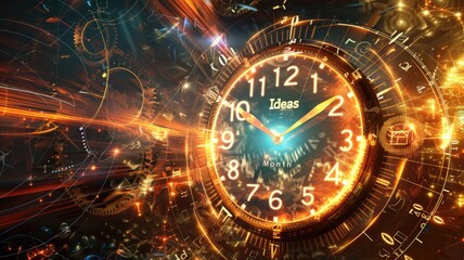 Futuristic time concept with glowing clock and abstract technology elements,International Ideas Month ,