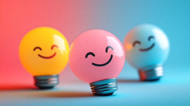 Inspired emoji with lightbulbs floating isolated on a colorful background