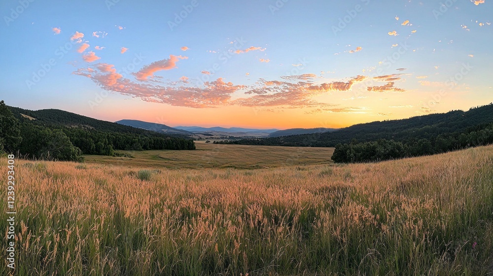 Aufkleber as the sun sets, golden rays cast a warm glow over a vast summer field, where wild grasses sway gent