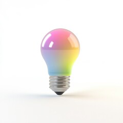 Colorful light bulb emits soft glow in bright white background setting