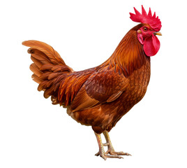 Fototapeta premium A Farmyard Rooster with Vibrant Red and Orange Feathers
