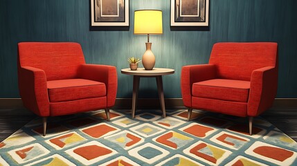 Red Armchairs Mid Century Modern Living Room Decor