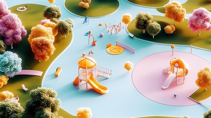 Whimsical Playground Design: A Bird's-Eye View of a Pastel-Colored Play Area