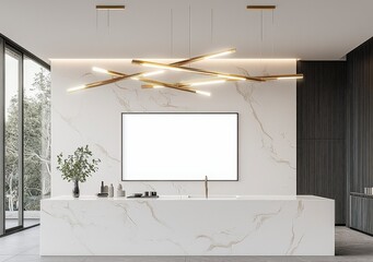 Modern Minimalist Kitchen with Elegant Lighting and Marble Design