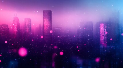 Pink And Purple City Skyline At Night