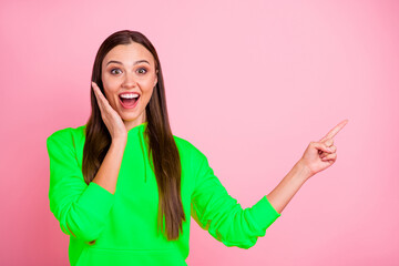 Photo of trendy cute charming pretty sweet cheerful funny rejoicing excited girlfriend wearing...