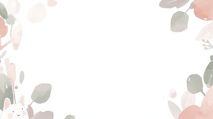 Playful Bunny Surrounded by Soft Floral Elements and Leaves