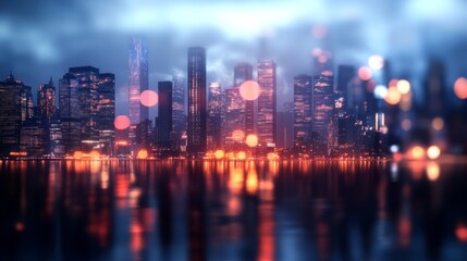 Fototapeta premium Night City Skyline Reflection