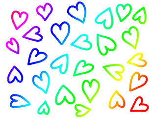 rainbow gradient hearts valentine love template, heart shapes isolated on transparent background with copy space