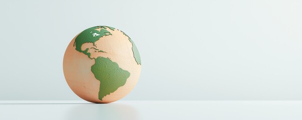 A detailed 3D globe with realistic textures and colors, floating above a reflective white surface