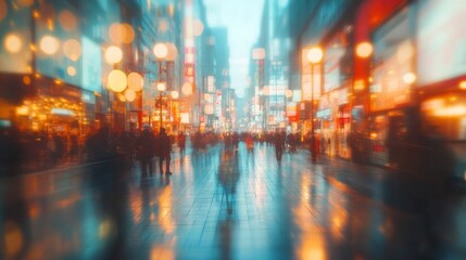 Fototapeta premium Blurred City Street at Night with Rain and Bright Lights