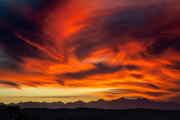 Beautiful dramatic sunset over the mountains