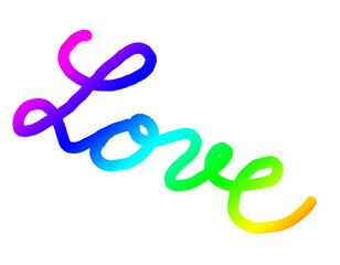 Fototapeta premium gradient rainbow love word isolated on white background, valentine template with copy space for text