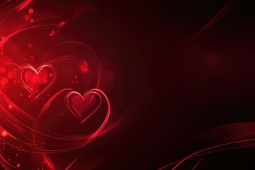Neon glowing heart outlines illuminate deep red background. Subtle gradient fade creates space for text or graphics. For Valentine's Day, romantic, festive, or promotional designs with modern look