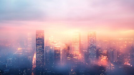 Fototapeta premium Misty City Skyline at Sunset