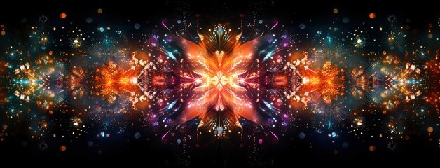 Fototapeta premium Vibrant Abstract Digital Background Featuring Colorful Swirls, Lights, and Stars in a Cosmic Landscape for Artistic or Creative Projects