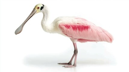Obraz premium Roseate Spoonbill bird profile, white background, wildlife, nature