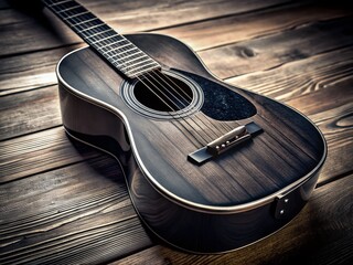 Obraz premium Vintage Flattop Acoustic Guitar, Black and White Stock Photo