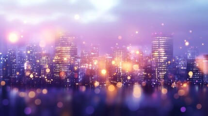 Obraz premium Purple Pink City Night Lights Skyline