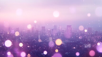 Purple And Pink City Skyline At Night With Bokeh Lights