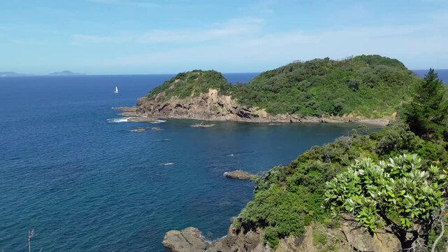 Matapouri Bay New Zealand Pan Left To Beautiful View Of Ocean